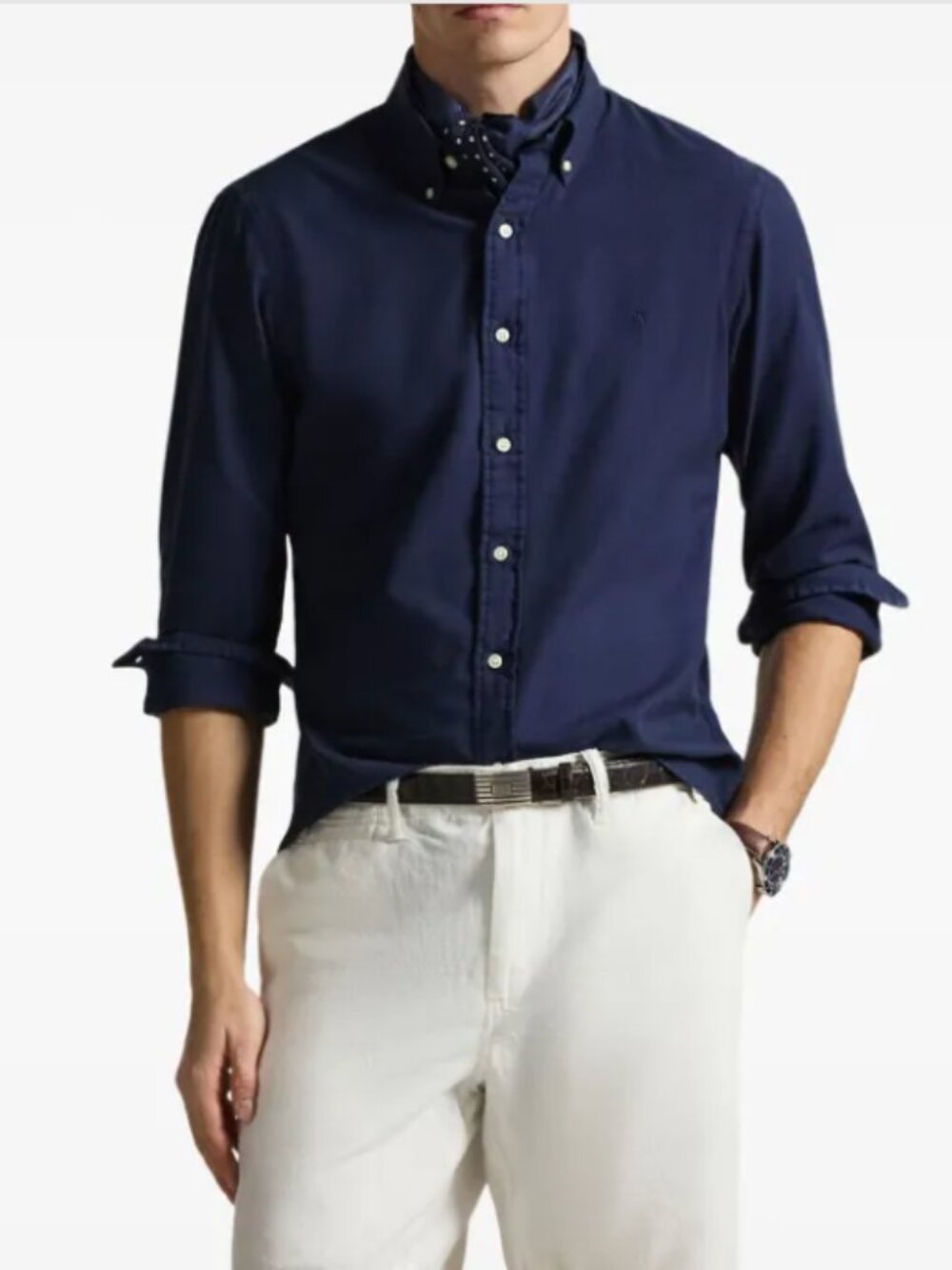 Ralph Lauren Marlow Men's Dark Navy Long-Sleeve Button-Down Dress Shirt